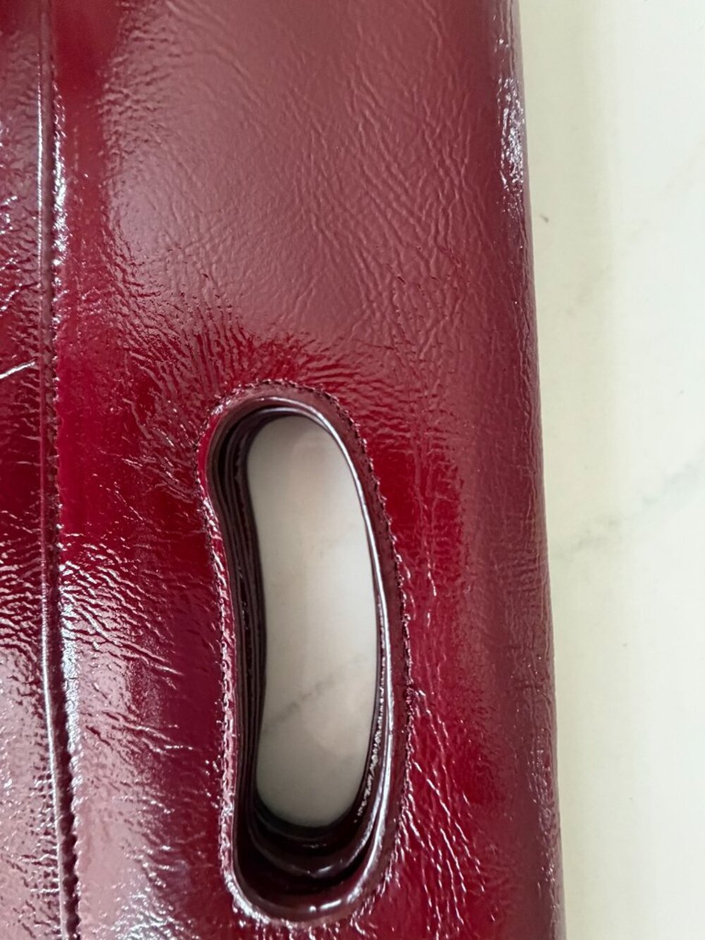 Vintage HOBO International Red Patent Leather Cutout Handle Clutch - Picture 10 of 14
